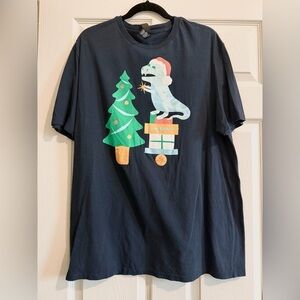 District Man’s Navy T-Shirt with Dinosaur and Christmas Tree